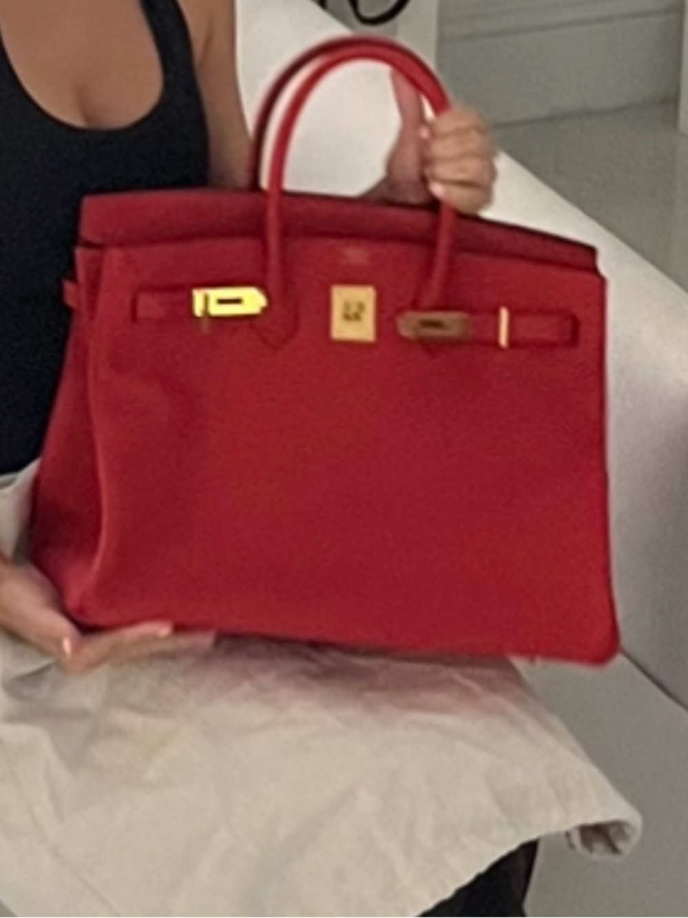 Hermes Red Leather Satchel with Gold Hardware - Picture 5 of 5